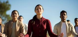 Children and teens - high-school students meditating