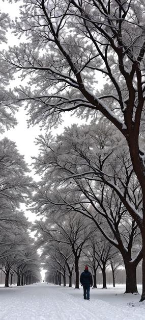 Meditation - Winter blues - Man walking in snow clad forest