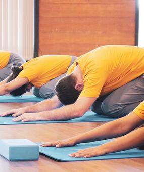 Group doing shishu asana