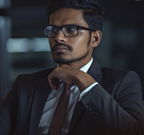 Man in office with serious face